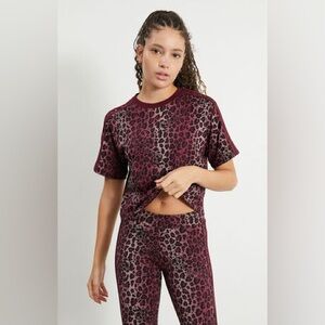 Adidas Originals Allover Print 3 Stripe Short Sleeve T-Shirt in Maroon Leopard